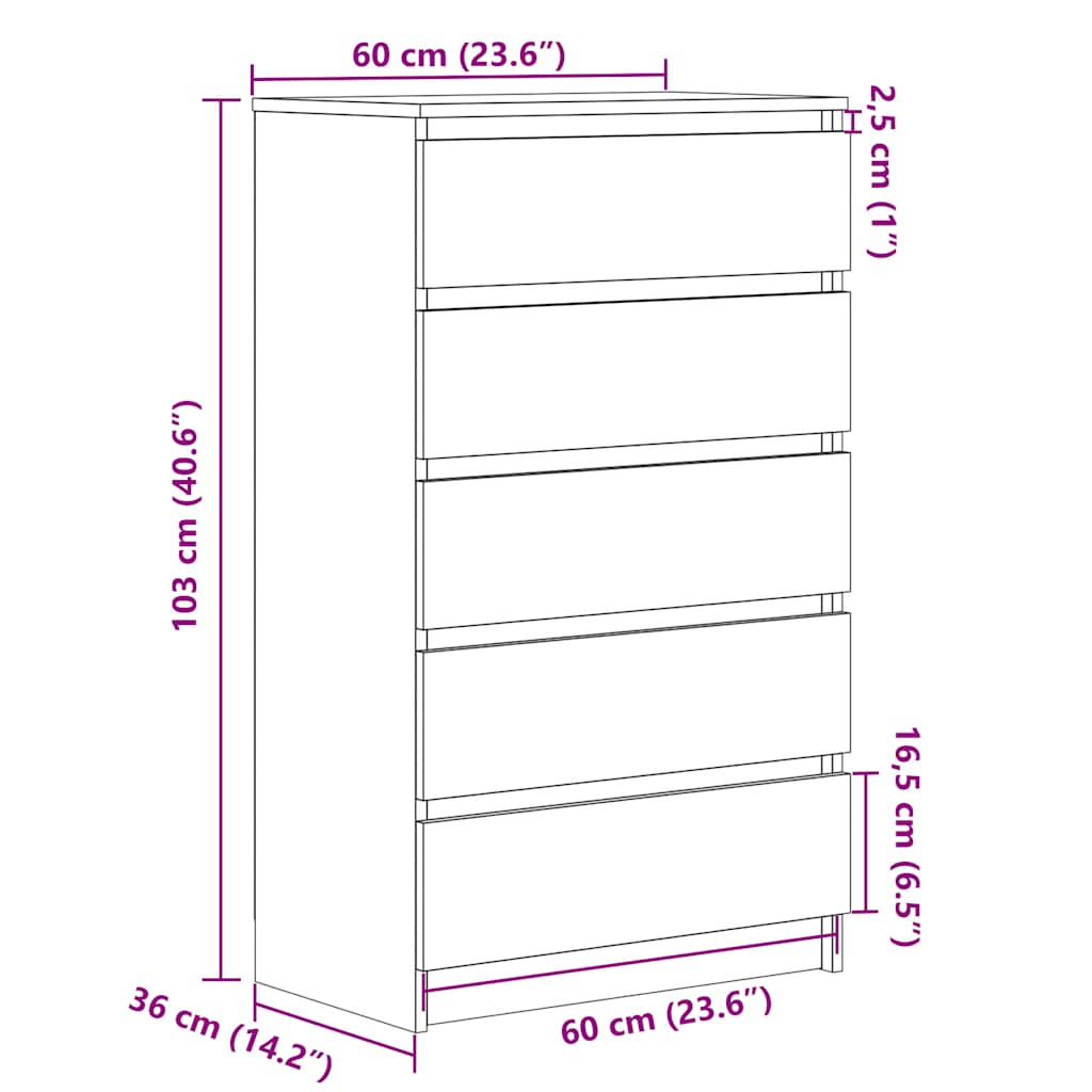 Schubladenschrank Betongrau 60x36x103 cm Holzwerkstoff